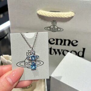 Vivienne Westwood Blue Orb Pendant Necklace – Silver Chain